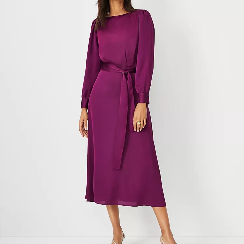 Ann Taylor Puff Shoulder Belted Flare Dress size 14